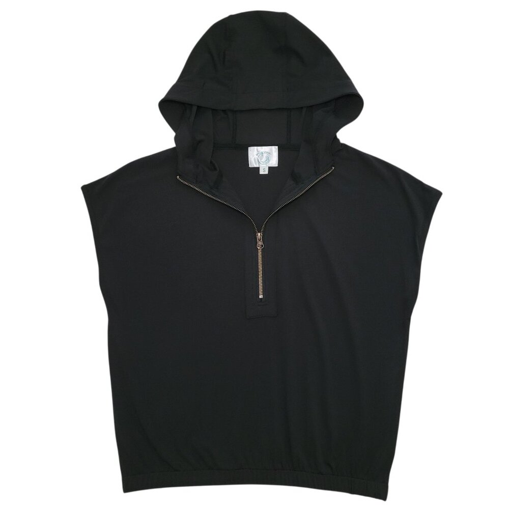 Salty Wave Sleeveless Quarter Zip Pullover Hoodie Black Small Minimalist